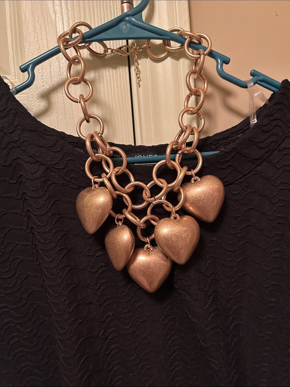 Gold Heart Charm Statement Necklace